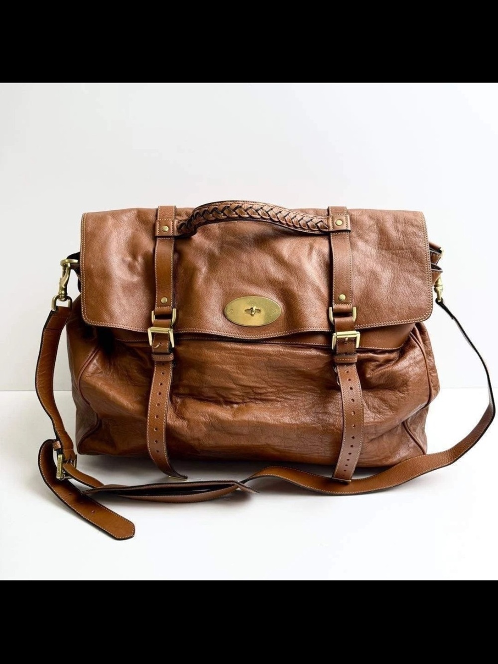 Mulberry Tan Leather Satchel with Braided Handle